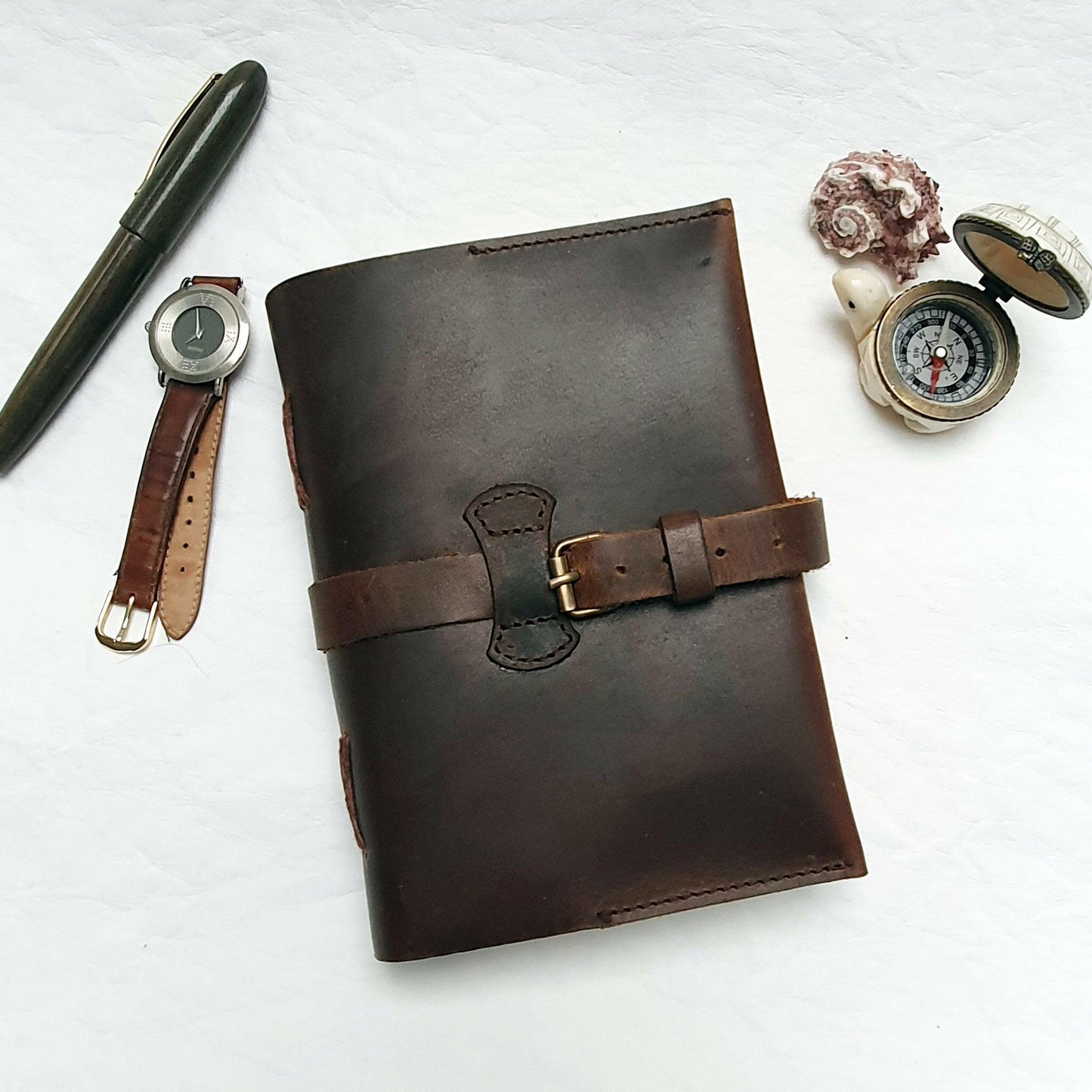 Thick Journal with a Crazy Horse Leather Cover - The Wee Bindery (Store description) Notebooks