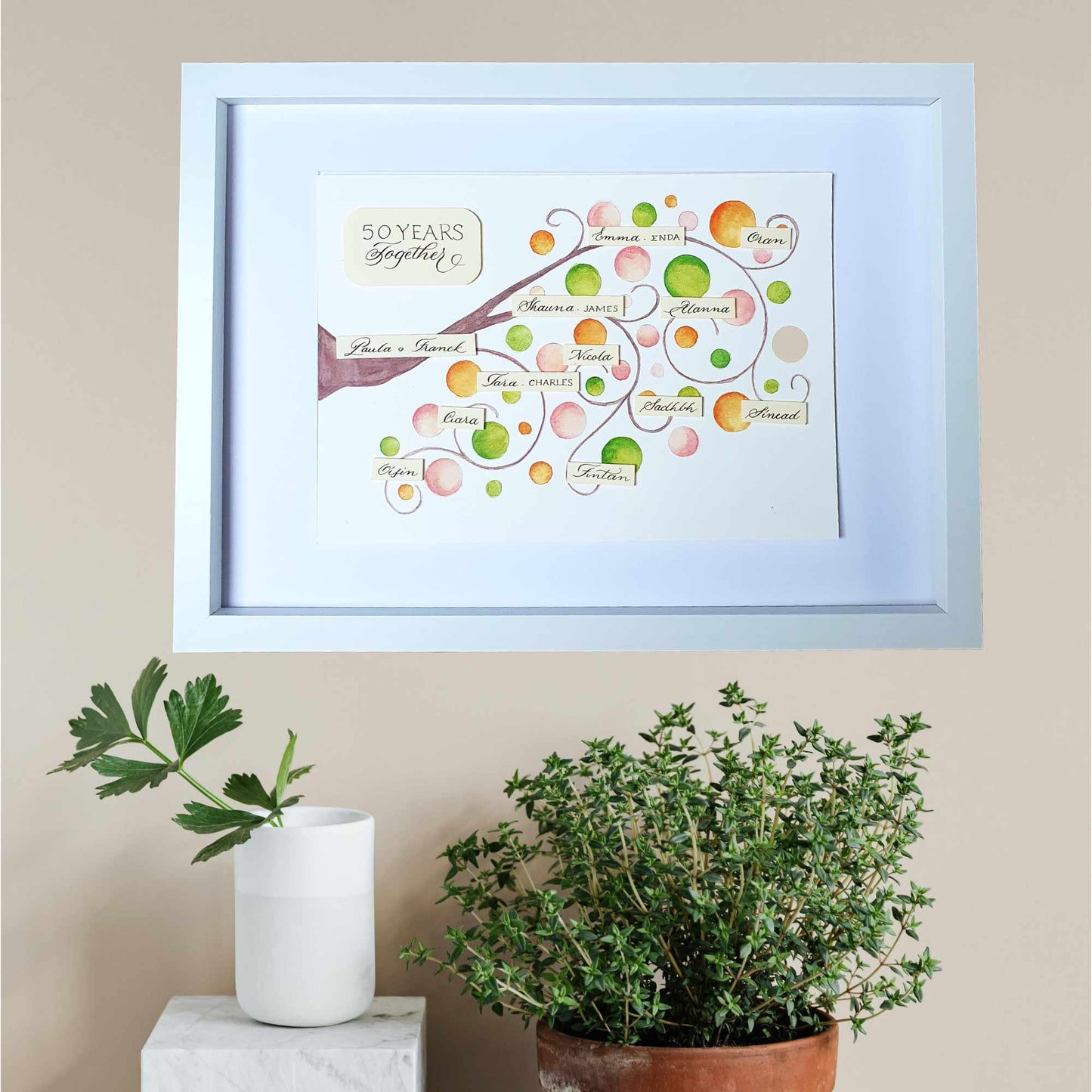 Anniversary gift: Family tree wall art on wall