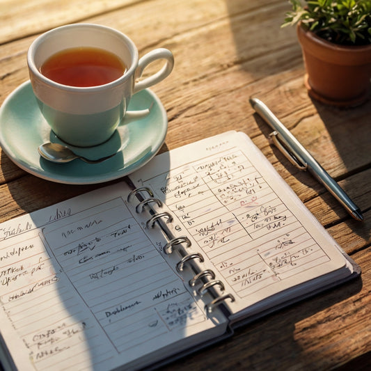 A planner by a cup of tea in celebration of beltaine