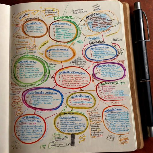 a messy sketchbook full of brainstorming ideas