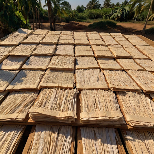 Handmade paper drying in the sun to illustrate the papermaking process
