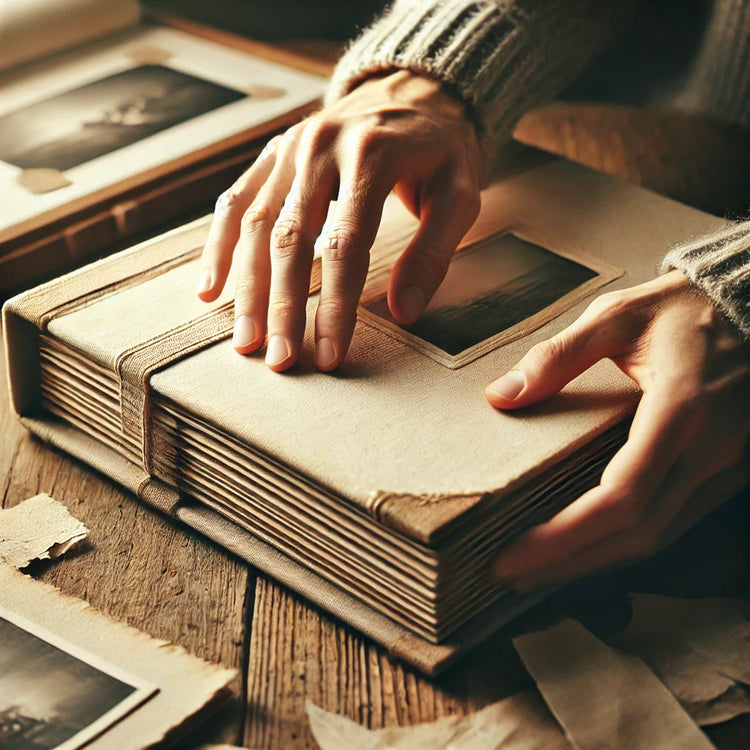 Hands opening a custom photo albums