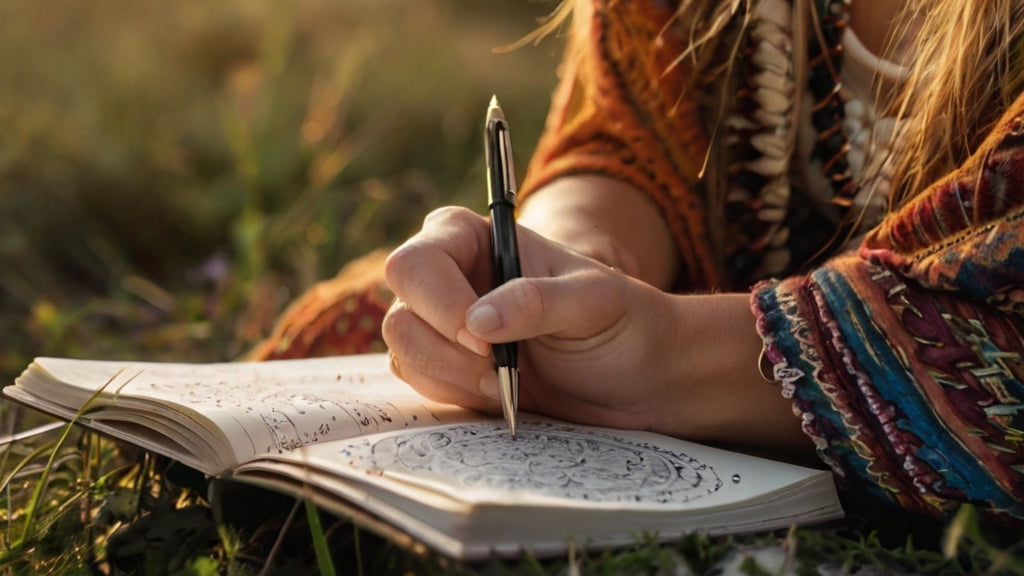 A hand sketching and journaling outside