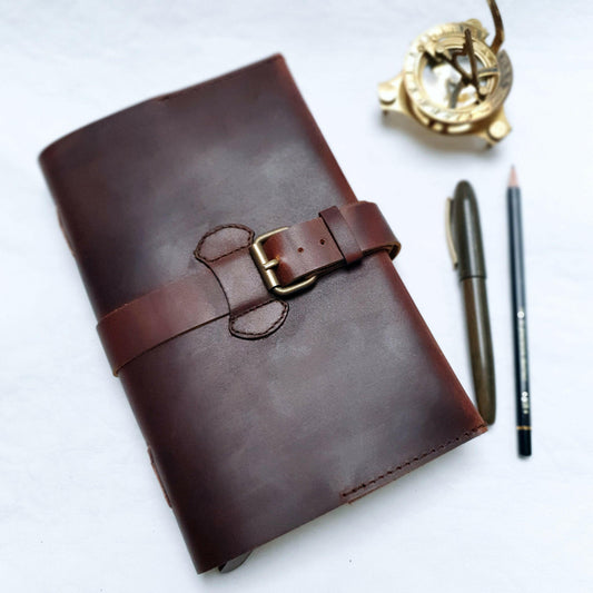 Thick Journal with a Crazy Horse Leather Cover - The Wee Bindery (Store description) Notebooks 