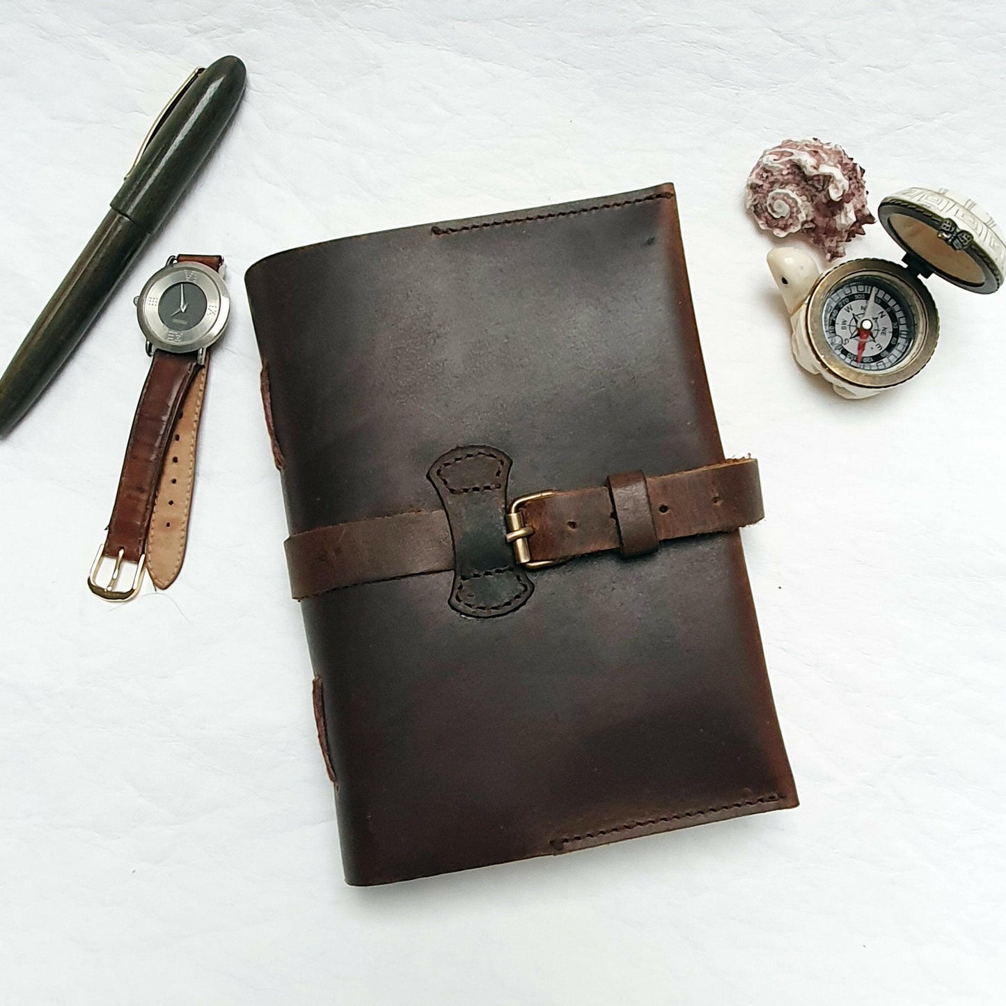 Thick Journal with a Crazy Horse Leather Cover - The Wee Bindery (Store description) Notebooks 