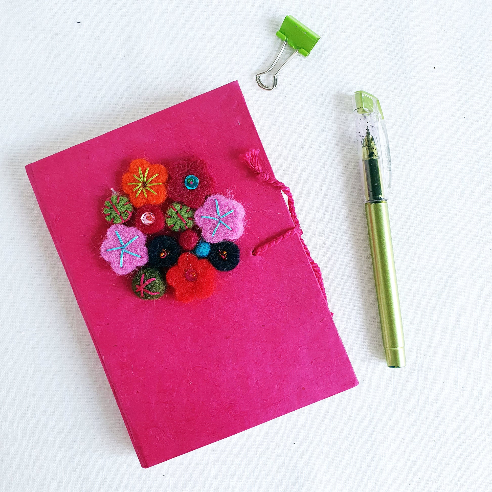 floral A6 diary bright pink Fushia