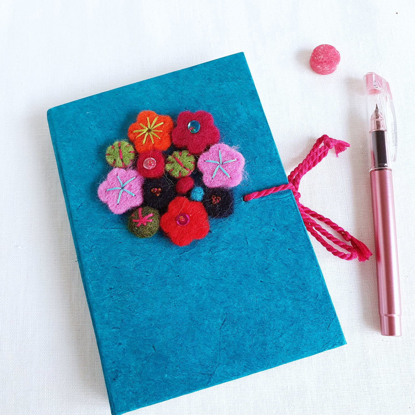 journal with flower teal