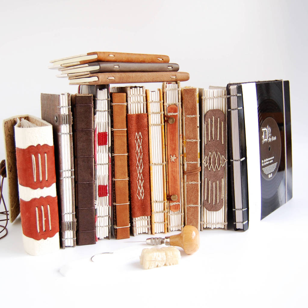 Selection of bindings available for people wanting a bespoke handmade journal, sketchbook or photo album,