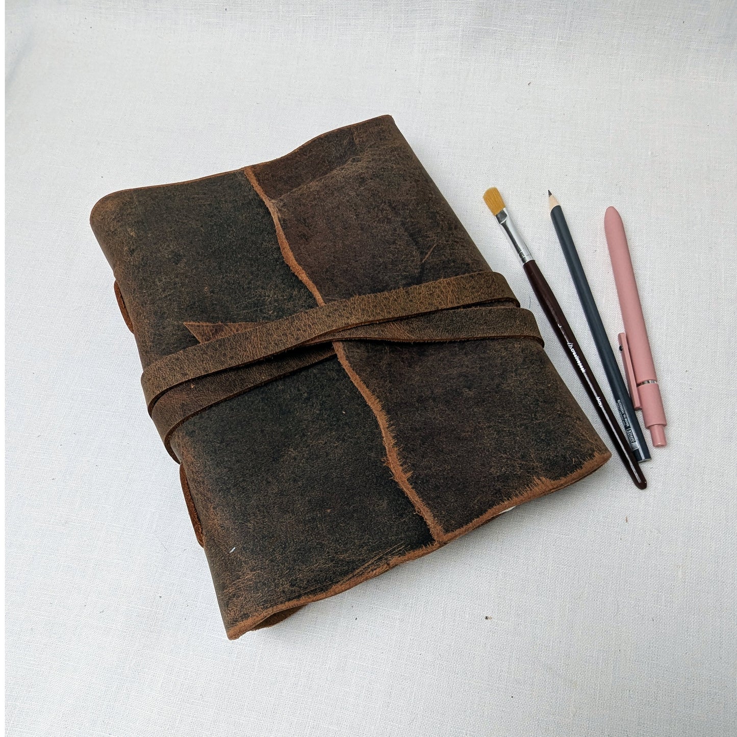 Large Distressed Leather Journal – Long Stitch Bound, 180 Pages Cotton Rag - The Wee Bindery  Notebooks 