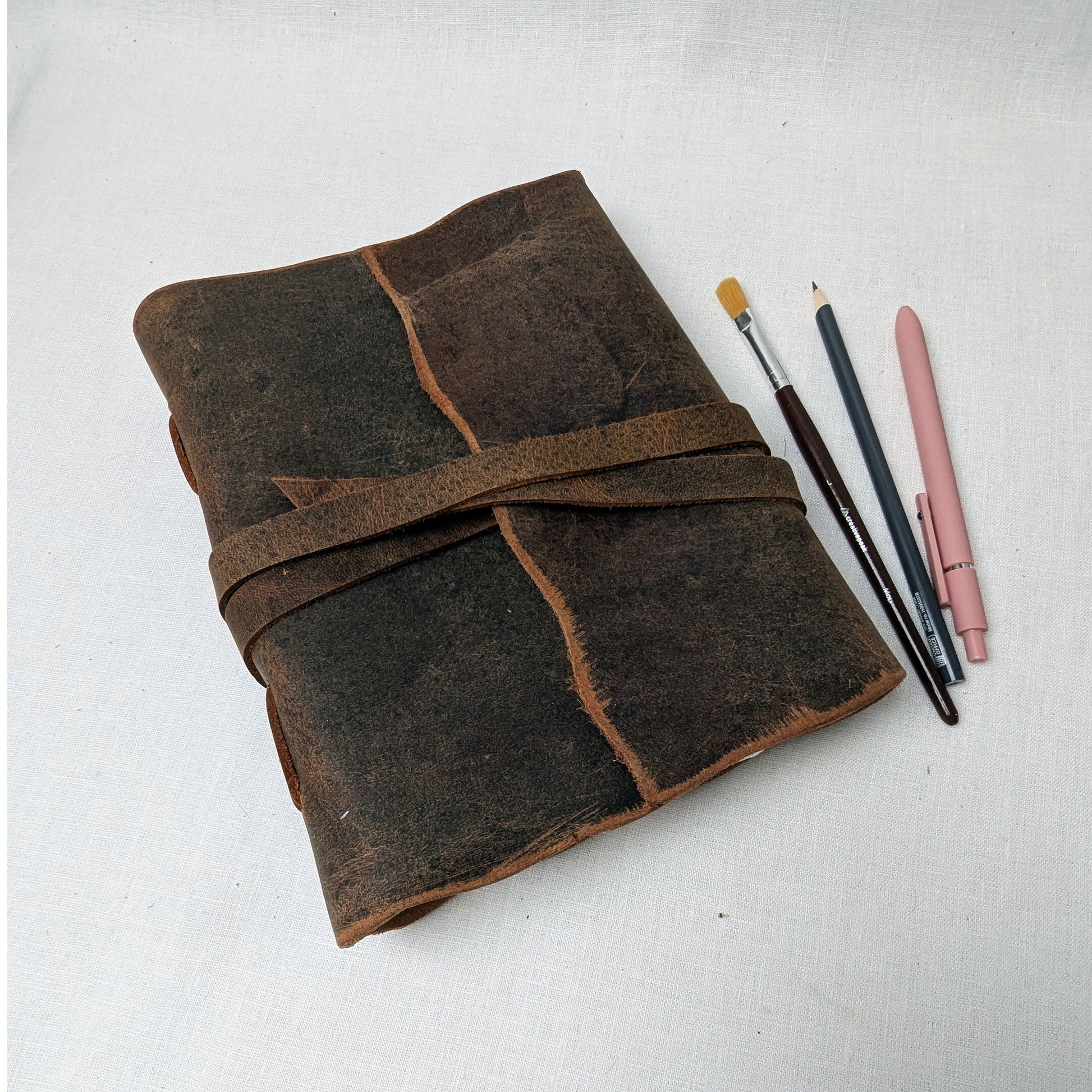 Large Distressed Leather Journal – Long Stitch Bound, 180 Pages Cotton Rag - The Wee Bindery  Notebooks 