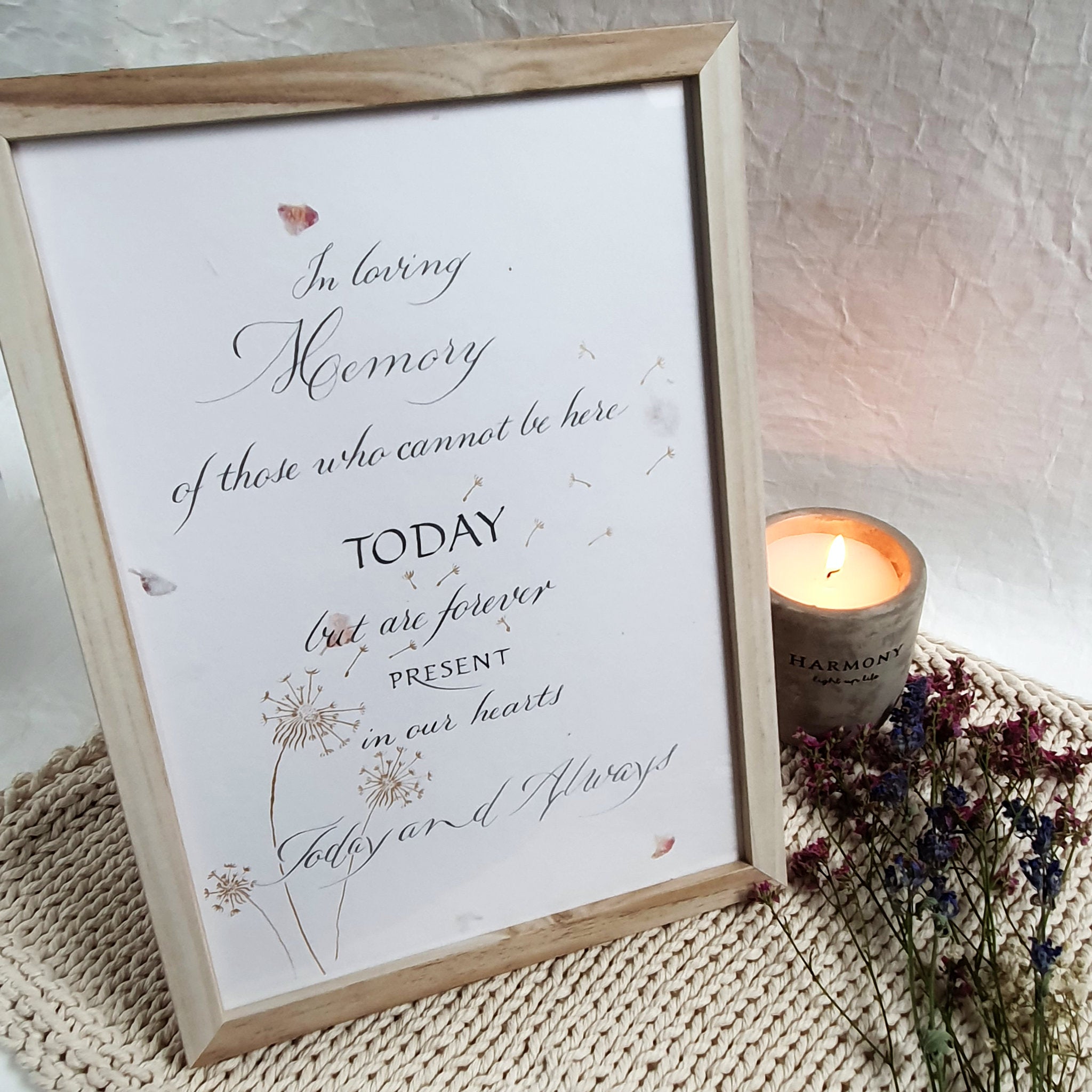 In Memory Sign, Hand Written Keepsake