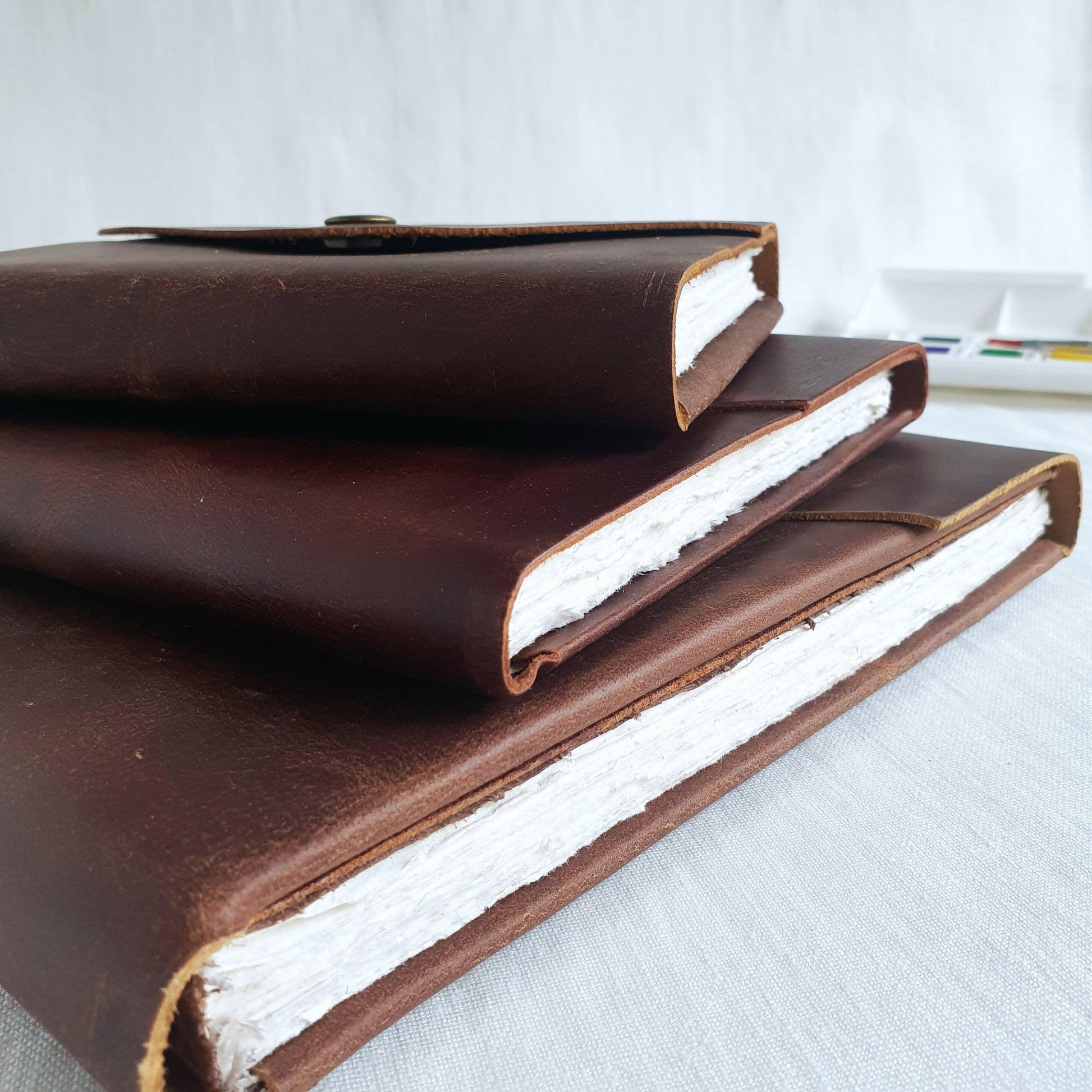 Refillable Art Journal with a Thick Leather Snap Protection - The Wee Bindery (Store description) Sketchbook 