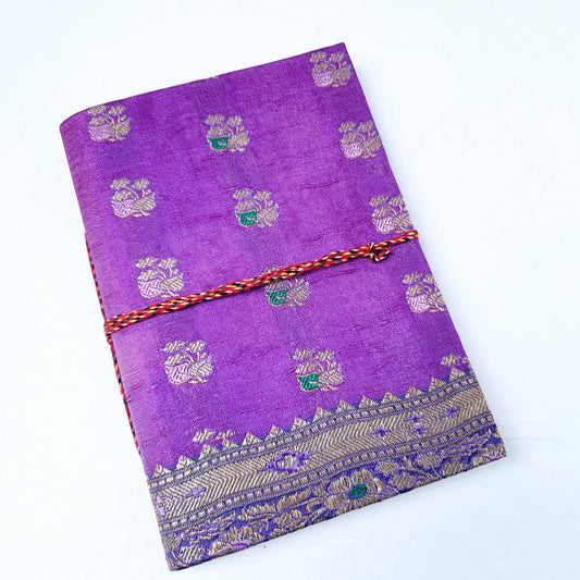 Purple version of the A5 journal covered in indian silk sari