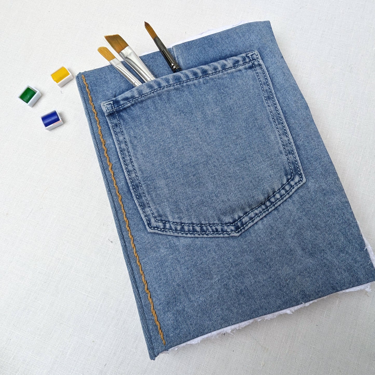 A4 Denim Art Journal – Handmade Cotton Rag, Deckled Edge, Watercolour Ready - The Wee Bindery  lam 