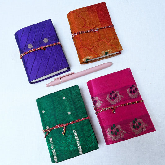 Pocket Cotton Rag Journal – Upcycled Sari Cover, 9 x 12 cm, Handmade - The Wee Bindery  Notebooks 