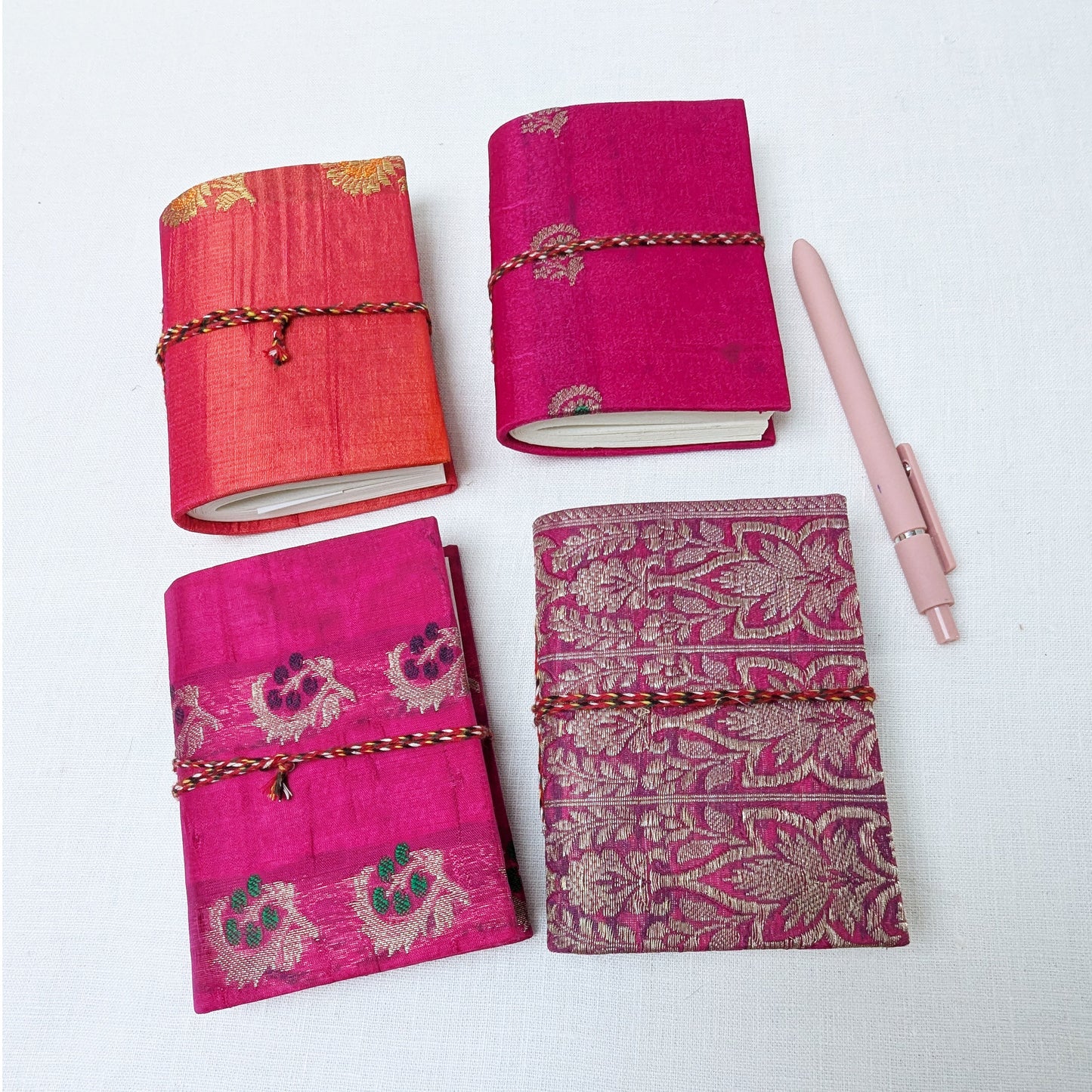 Pocket Cotton Rag Journal – Upcycled Sari Cover, 9 x 12 cm, Handmade - The Wee Bindery  Notebooks 