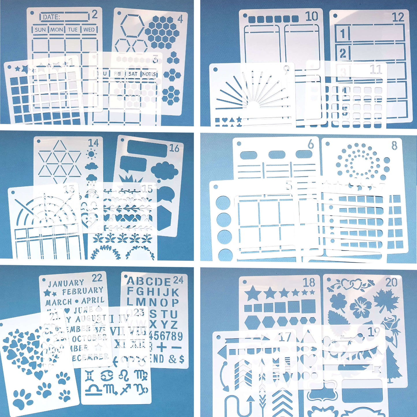 Planner Stencils, Set of 24 Templates for Creative Layouts - The Wee Bindery (Store description) Templates and Stencils 