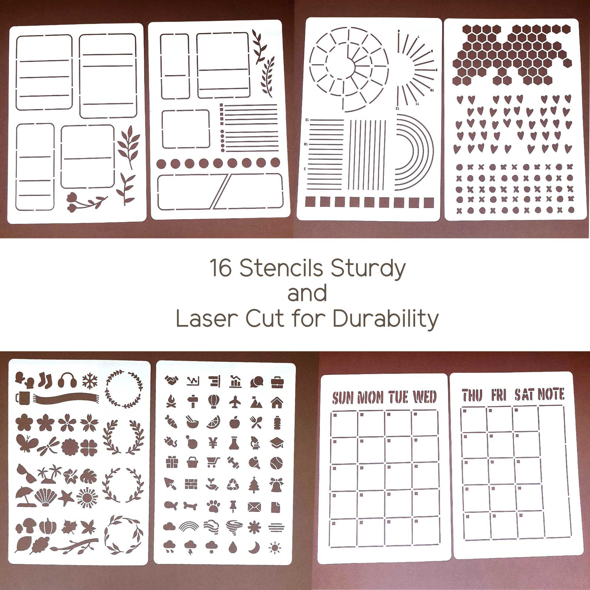 Journal Stencils, Set of 16 Templates for Personal Organisation - The Wee Bindery (Store description) Templates and Stencils 