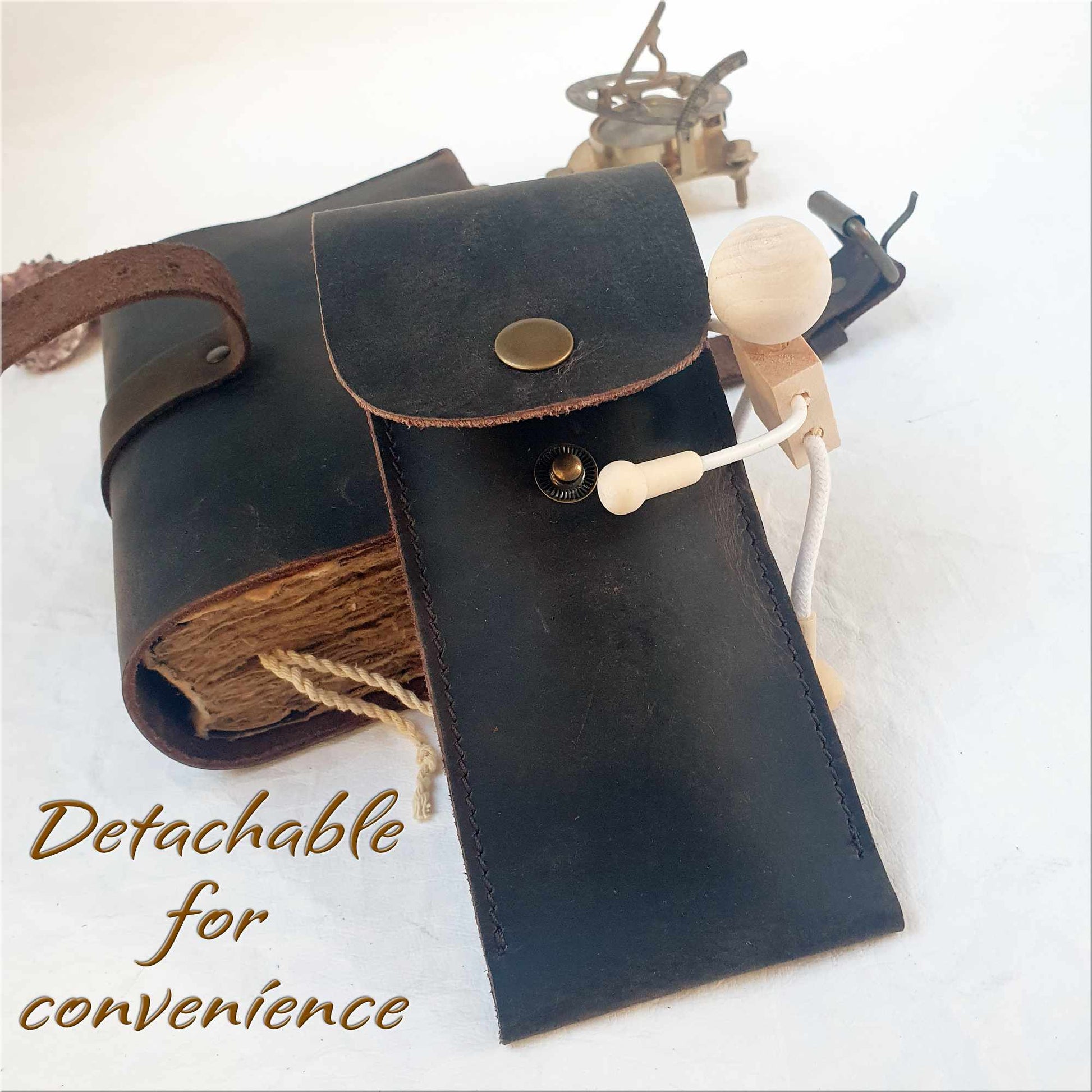 Travel Journal with detachable leather pen pouch