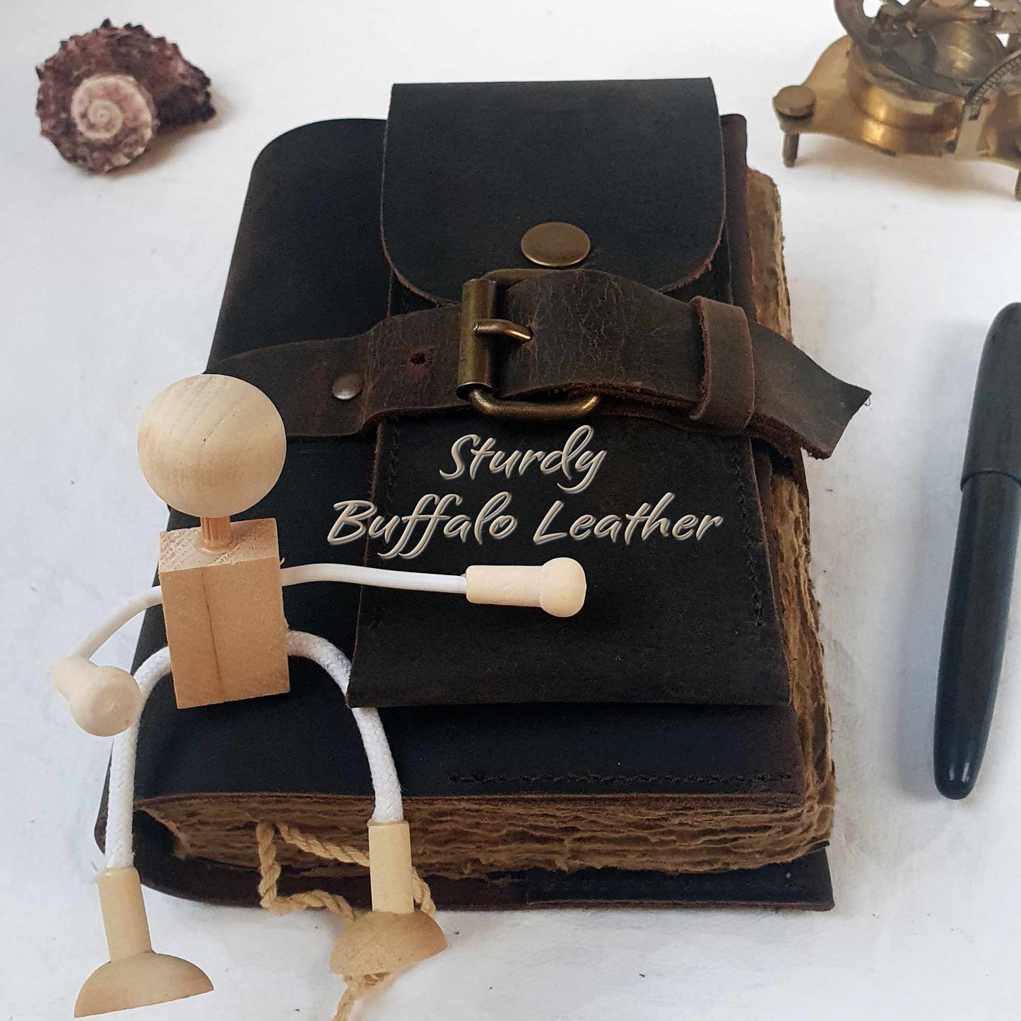 Leather adventure travel journal with Buffalo leather (also called crazy horse)