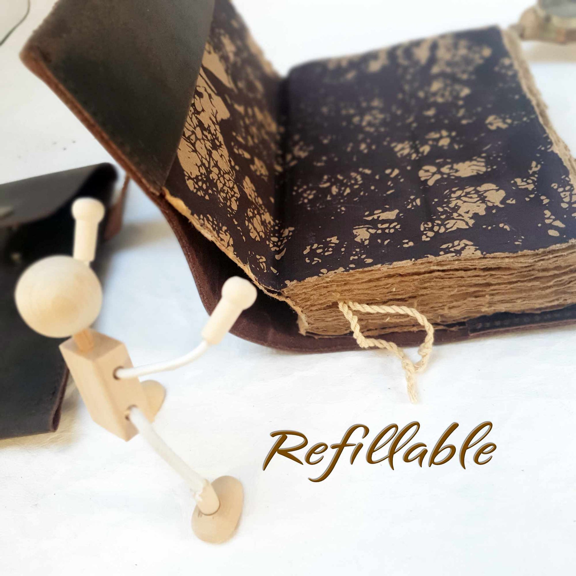 Leather travel journal with aa refillable cover