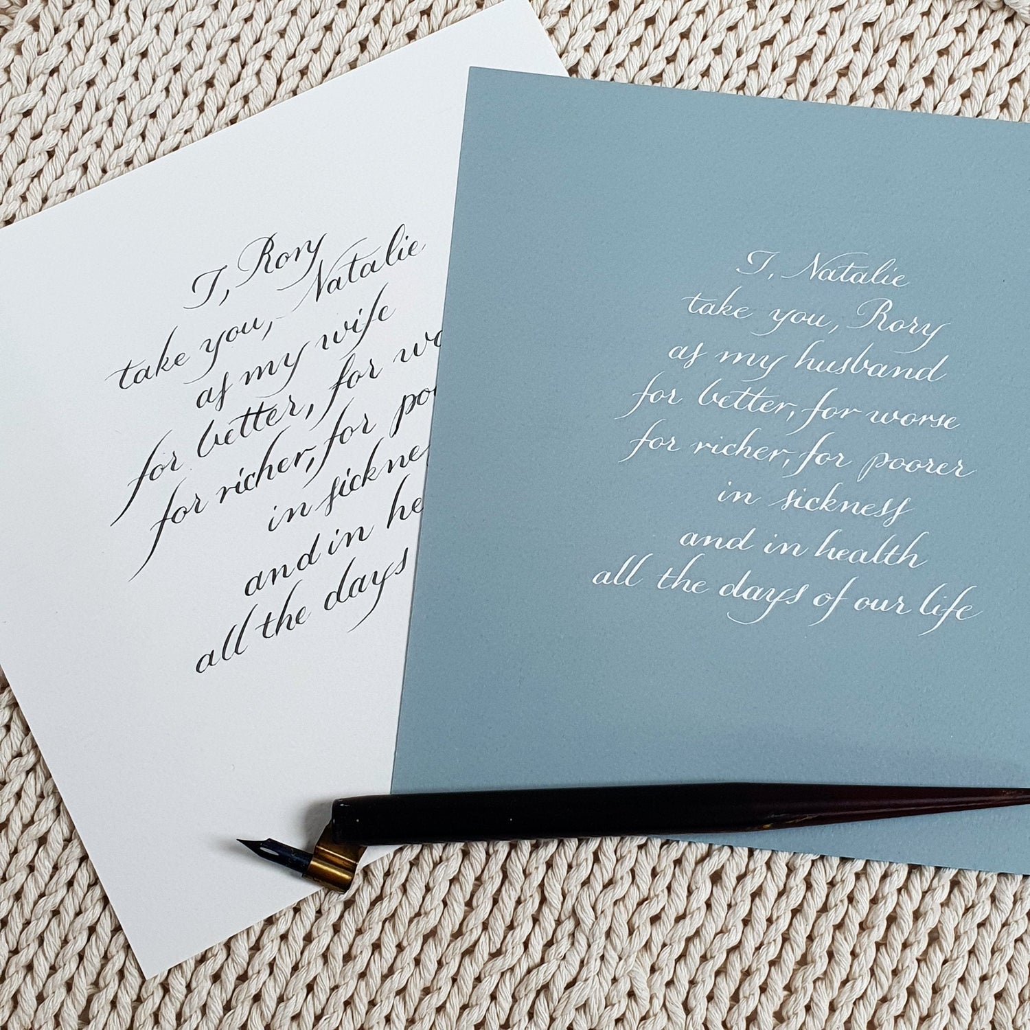 Hand written wedding vows unframed